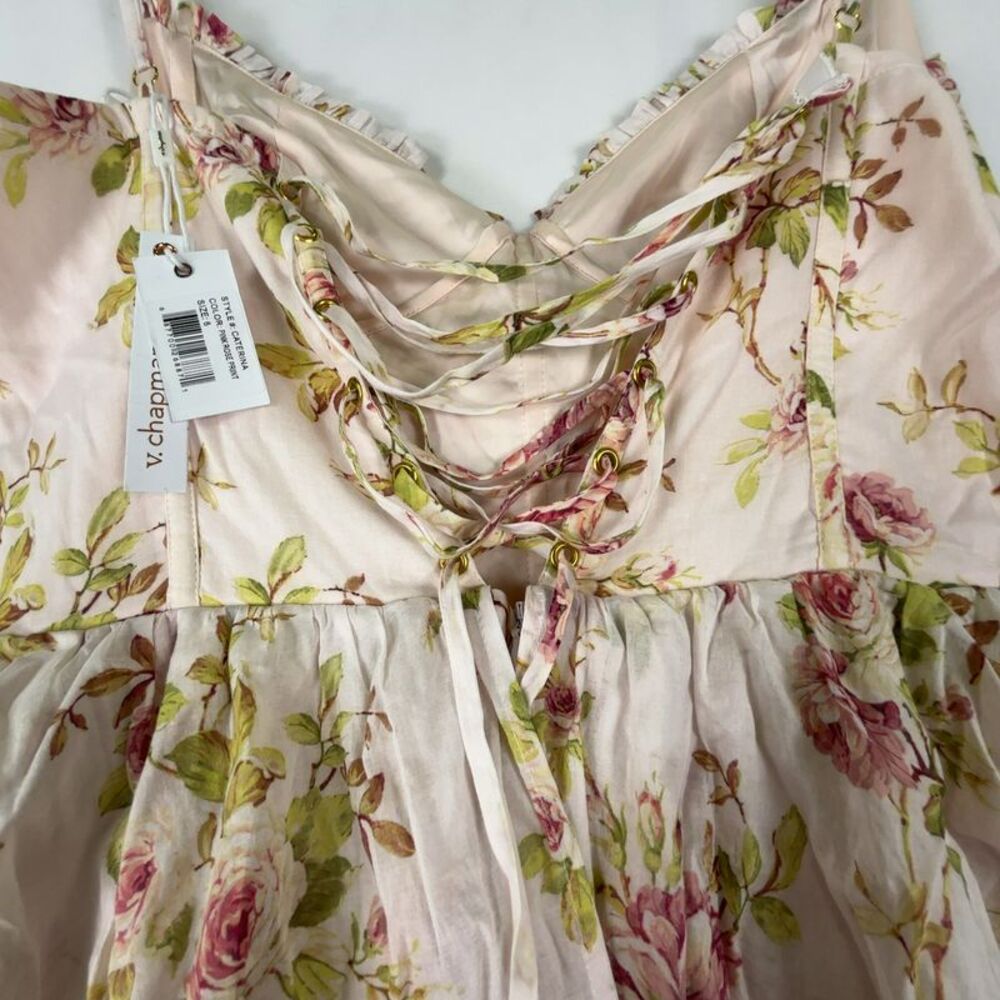 V. Chapman Cream Floral Tiered Maxi Dress with Pink and Green Accents - Picture 4 of 6
